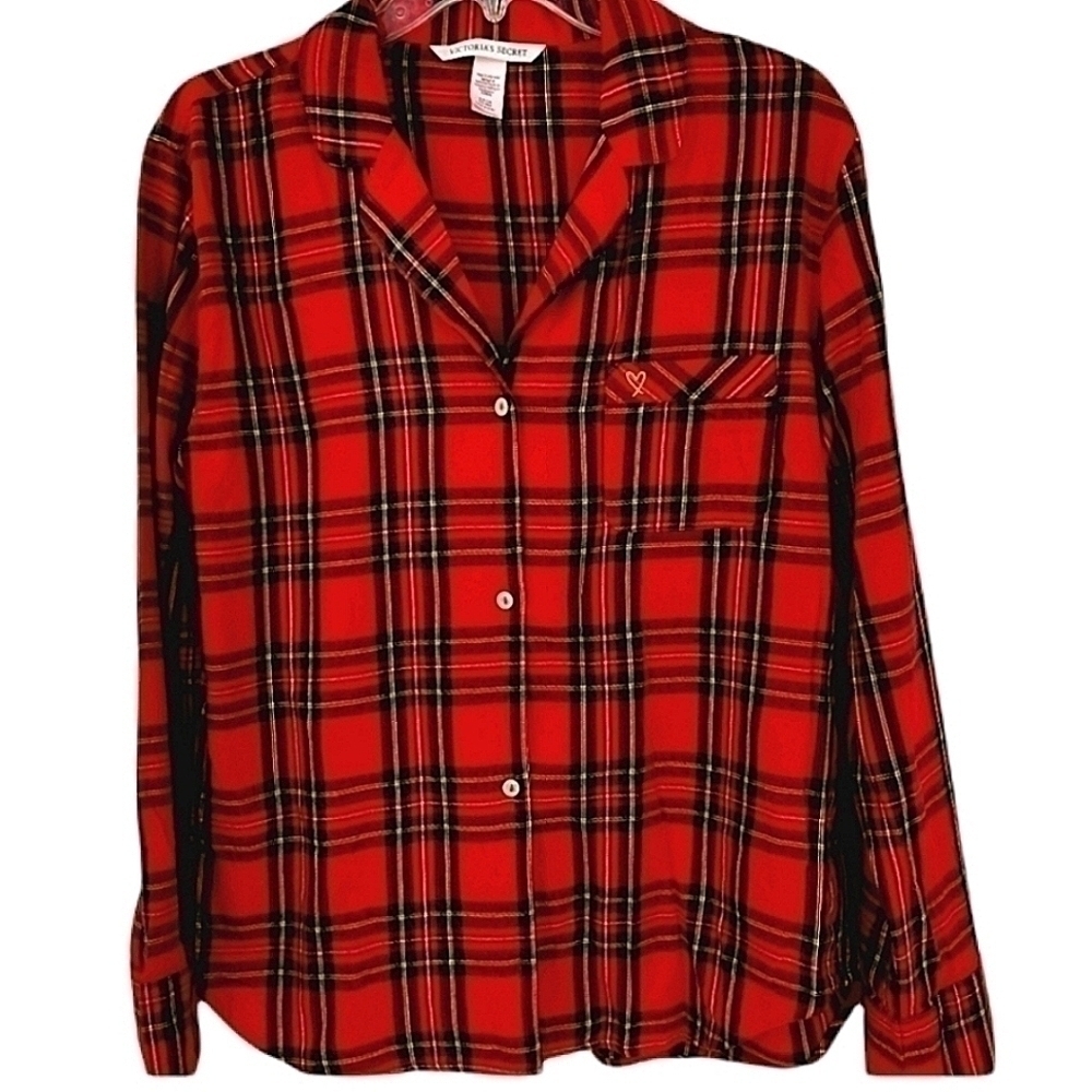 Victoria's Secret Women's S Red Plaid PJ Shirt Top